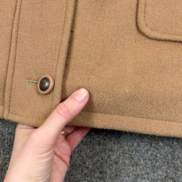 Talbots Wool Barn Chore Jacket Tan Sherpa Collar Women’s Size 14 Mid Length Coat - Picture 7 of 9